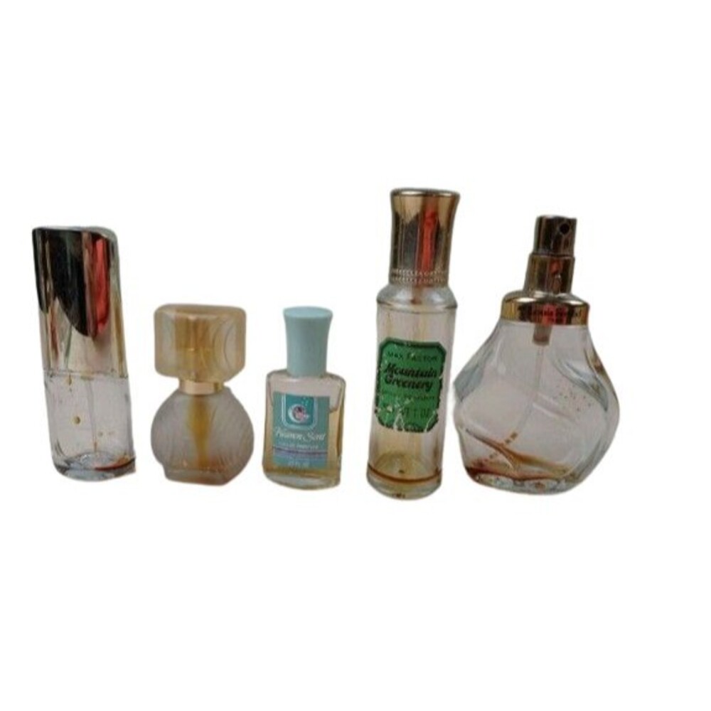 60-70’s 5 VTG Perfume Bottles Louis Feraud Max Factor Mountain Greenery Heaven